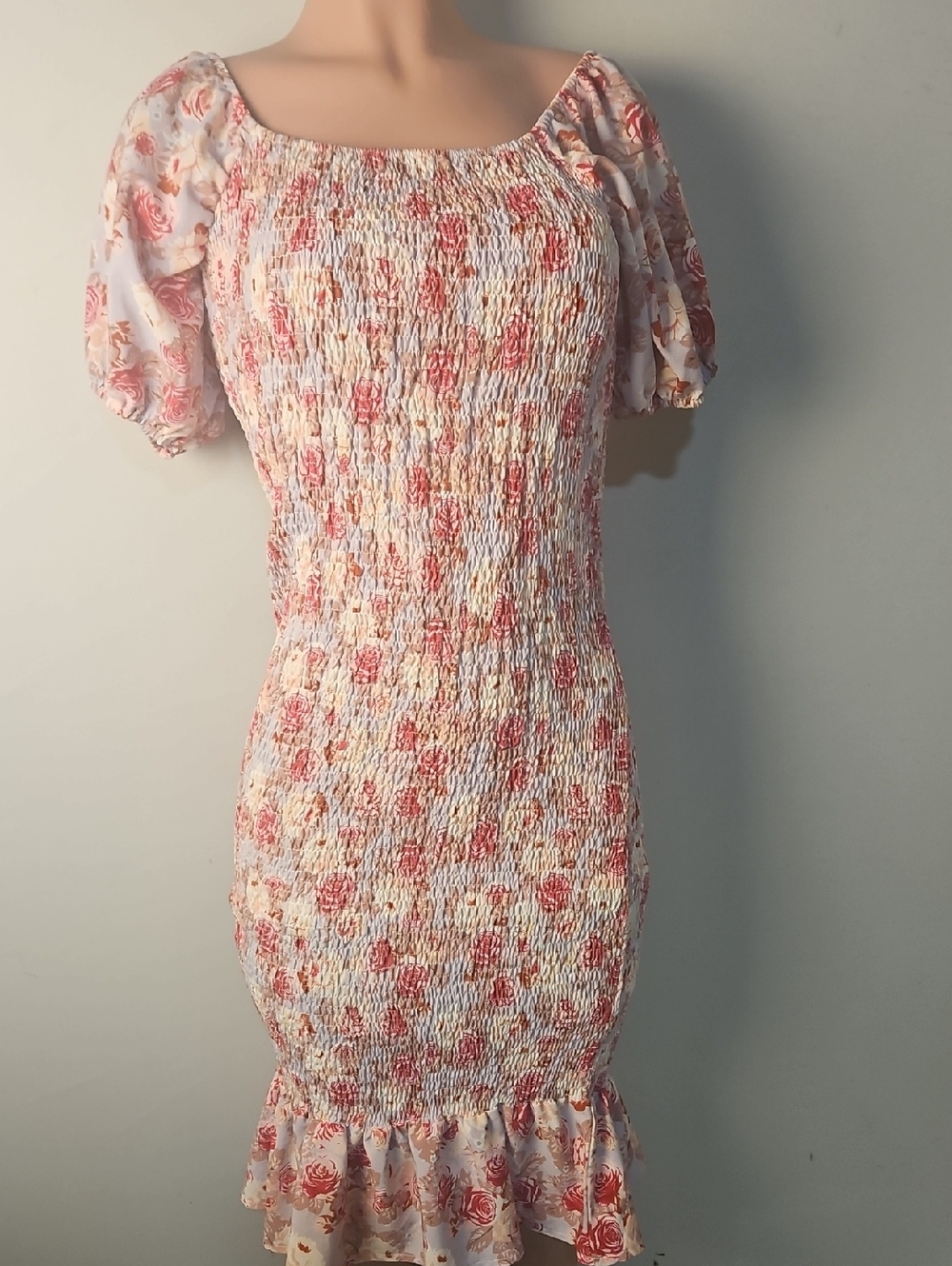 SHEIN Pink Floral Smocked Midi Dress
